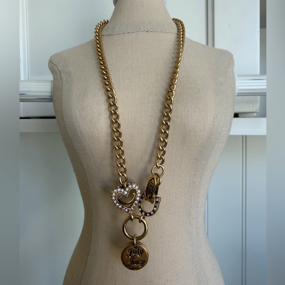Juicy Couture Charm Necklace with Heart, Horseshoe & “Lady Juicy” Charms
